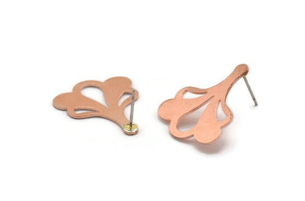 Copper Leaf Earring, 4 Raw Copper Flower Stud Earrings, Earring Findings (25x21x0.80mm) M03285 A5918