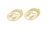 Brass Landscape Charm, 4 Raw Brass Mountain And Tree Patterned Charms With 1 Loop, Findings (36x22x0.60mm) A6307