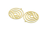 Brass Round Charm, 6 Raw Brass Sun Charms With 1 Loop, Geometric Findings (33x31x0.60mm) A6377