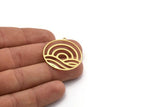Brass Round Charm, 6 Raw Brass Sun Charms With 1 Loop, Geometric Findings (33x31x0.60mm) A6377