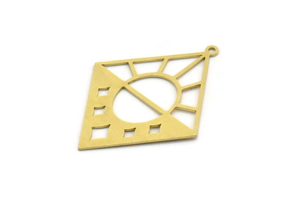 Brass Diamond Charm, 4 Raw Brass Diamond Shaped Charms With 1 Loop, Findings (41x30x0.60mm) A6382