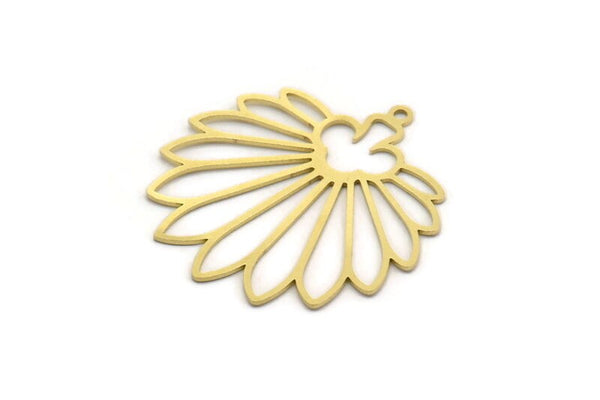 Brass Flower Charm, 4 Raw Brass Flower Charms With 1 Loop, Charm Pendants, Findings (35x33x0.60mm) A6376
