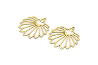Brass Flower Charm, 4 Raw Brass Flower Charms With 1 Loop, Charm Pendants, Findings (35x33x0.60mm) A6376