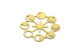 Brass Moon Charm, 4 Raw Brass Moon Phases Charms With 1 Hole, Star Charms, Findings (32x32x0.60mm) A6375