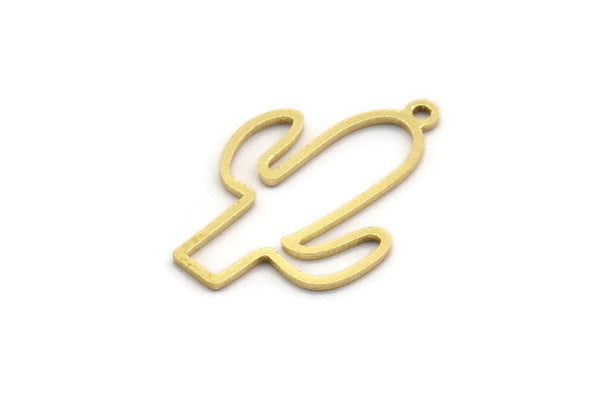 Brass Cactus Charm, 50 Raw Brass Cactus Charms With 1 Loop, Findings (25x17x0.80mm) A6328