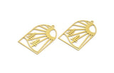 Brass Landscape Charm, 4 Raw Brass Sun And Tree Patterned Charms With 1 Loop, Findings (38x24.5x0.60mm) A6308