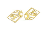 Brass Landscape Charm, 4 Raw Brass Sun And Tree Patterned Charms With 1 Loop, Findings (38x24.5x0.60mm) A6308