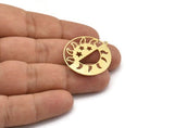 Brass Sun Charm, 6 Raw Brass Round Shaped Charms With 1 Loop, Star Charms, Pendants, Findings (30.5x28x0.60mm) A6314