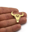 Brass Bull Charm, 6 Raw Brass Ox Head Shaped Charms With 2 Loops, Necklace Charms, Findings (35x32x0.60mm) A6379