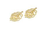 Brass Leaf Charm, 6 Raw Brass Leaf Charms With 1 Loop, Charm Pendants (34x20x0.60mm) A6322