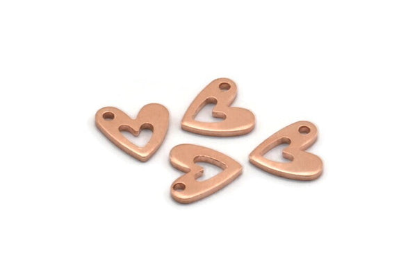 Bakır Kalp Bakır, 1 Delikli 50 Ham Bakır Kalp Tılsımı (8x1mm) M03395