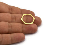 Pirinç Altıgen Charm, 12 Ham Pirinç Altıgen Şekilli Halka, Bağlantı Parçaları (23x21x1mm) A6151
