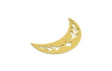 Brass Moon Charm, 12 Raw Brass Patterned Crescent Moon Shaped Charms With 1 Hole (28x9x0.60mm) A6159