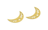 Brass Moon Charm, 12 Raw Brass Patterned Crescent Moon Shaped Charms With 1 Hole (28x9x0.60mm) A6159