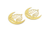 Brass Lotus Charm, 6 Raw Brass Crescent Moon And Moon Phases Shaped Lotus Charms With 1 Loop, Earring Findings (34x32x0.60mm) A6320