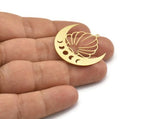 Brass Lotus Charm, 6 Raw Brass Crescent Moon And Moon Phases Shaped Lotus Charms With 1 Loop, Earring Findings (34x32x0.60mm) A6320