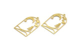 Brass Landscape Charm, 4 Raw Brass Crescent Moon And Tree Patterned Charms With 1 Loop, Findings (36x22.5x0.60mm) A6306