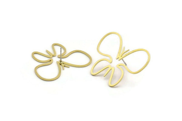 Brass Butterfly Earring, 6 Raw Brass Butterfly Shaped Stud Earrings (30x37x0.80mm) A4934 A6184