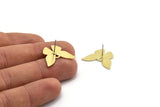Brass Butterfly Earring, 4 Raw Brass Butterfly Shaped Stud Earrings (23x17x0.80mm) A0246 A6185
