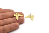 Brass Butterfly Earring, 4 Raw Brass Butterfly Shaped Stud Earrings (23x17x0.80mm) A0316 A6180