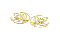 Pirinç Lotus Küpe, 4 Ham Pirinç Lotus Çiçeği ve Hilal Şekilli Küpe, 1 Döngü (34x33x0,60 mm) A5133 A6176