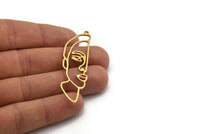 Brass Face Charm, 6 Raw Brass Frida Kahlo Charms With 1 Loop, Earrings, Findings (58x18x1mm) A6170