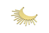 Brass Moon Charm, 4 Raw Brass Crescent Moon And Sunshine Shaped Charms With 2 Loops, Findings (36x49x0.60mm) A6395