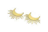 Brass Moon Charm, 4 Raw Brass Crescent Moon And Sunshine Shaped Charms With 2 Loops, Findings (36x49x0.60mm) A6395