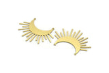 Brass Moon Charm, 4 Raw Brass Crescent Moon And Sunshine Shaped Charms With 2 Loops, Findings (36x49x0.60mm) A6395