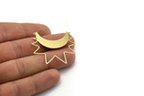 Brass Moon Charm, 6 Raw Brass Crescent Moon And Sunshine Shaped Charms With 2 Loops, Findings (37x41x0.60mm) A6396