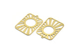 Brass Rectangle Charm, 8 Raw Brass Rising Sun Patterned Rectangle Shaped Charms With 1 Loop, Charm Pendants (31x22x0.60mm) A6332