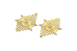 Brass Moon Charm, 8 Raw Brass Crescent Moon And Sunshine Shaped Charms With 1 Loop, Findings (37x26x0.60mm) A6393
