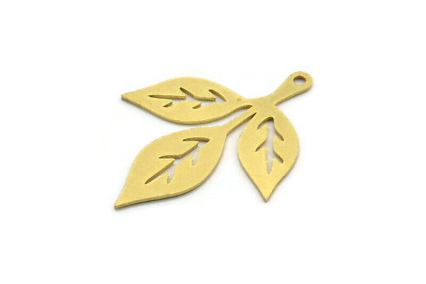 Brass Leaf Charm, 12 Raw Brass Branch Charms With 1 Loop, Charm Pendants (29x21x0.60mm) A6401