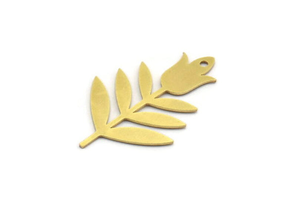 Brass Flower Charm, 12 Raw Brass Tulip Charms With 1 Hole, Pendant Charms (32x21x0.60mm) A6416