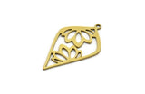 Brass Flower Charm, 6 Raw Brass Flower Shaped Charms With 1 Loop, Pendant Charms (31x18.5x0.60mm) A6422