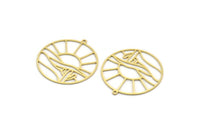 Brass Round Charm, 8 Raw Brass Rising Sun And Desert Patterned Round Shaped Charms With 1 Loop, Charm Pendants (34x32x0.60mm) A6234