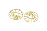 Brass Round Charm, 8 Raw Brass Rising Sun And Desert Patterned Round Shaped Charms With 1 Loop, Charm Pendants (34x32x0.60mm) A6234