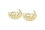 Brass Crescent Charm, 6 Raw Brass Mountain And Crescent Moon Patterned Charms With 1 Loop, Findings (42x38.5x0.60mm) A6207