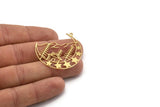 Brass Crescent Charm, 6 Raw Brass Mountain And Crescent Moon Patterned Charms With 1 Loop, Findings (42x38.5x0.60mm) A6207