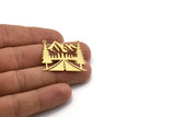 Brass Landscape Charm, 4 Raw Brass Mountain And Tree Patterned Charms With 2 Loops, Necklace Findings (28.5x33.5x0.60mm) A6206