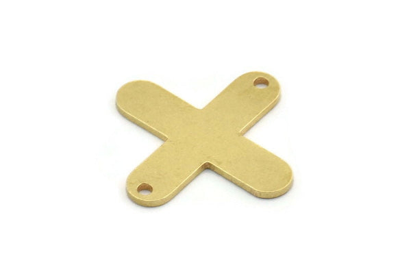 Pirinç Geometrik Bağlantı Parçası, 2 Delikli 8 Ham Pirinç Artı Şekilli Bağlantı Parçası, Charm Bulguları (25x19x1mm) A6200