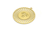 Brass Round Charm, 4 Raw Brass Sun Face Shaped Charms With 1 Loop, Charm Pendants (31.5x29x0.60mm) A6231