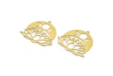 Brass Lotus Charm, 4 Raw Brass Lotus Flower And Crescent Moon Shaped Charms With 1 Loop, Findings (34x37x0.60mm) A6209