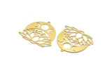 Brass Lotus Charm, 4 Raw Brass Lotus Flower And Crescent Moon Shaped Charms With 1 Loop, Findings (34x37x0.60mm) A6209