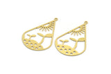 Brass Drop Charm, 8 Raw Brass Sprout And Sun Charms With 1 Loop, Findings (40x25x0.60mm) A6210