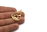 Brass Drop Charm, 8 Raw Brass Sprout And Sun Charms With 1 Loop, Findings (40x25x0.60mm) A6210