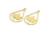 Brass Leaf Charm, 10 Raw Brass Drop Shaped Charms With 1 Loop, Plane Tree Findings (30.5x20x0.60mm) A6208