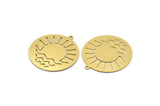 Brass Round Charm, 4 Raw Brass Rising Sun Charms With 1 Loop, Charm Pendants (31.5x29x0.60mm) A6222