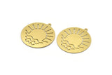 Brass Round Charm, 4 Raw Brass Rising Sun Charms With 1 Loop, Charm Pendants (31.5x29x0.60mm) A6222