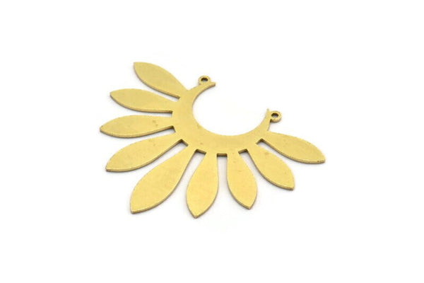 Brass Flower Charm, 4 Raw Brass Flower Shaped Charms With 2 Loops, Necklace Charms, Connector Findings (39x47x0.80mm) A6435